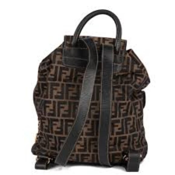 Fendi Brown Zucca Monogram Canvas & Textured Calfskin Leather Vintage Ba… - Picture 4 of 11